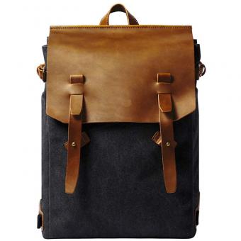 Mochila casual mochilas de couro de lona do vintage mochila de viagem unisex de 15,6 polegadas bolsa para laptop
