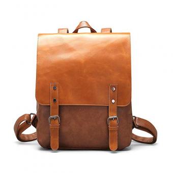 Marrom mochila de couro falso bolsa escola mochila bookbag fim de semana viajar daypack para mulheres homens